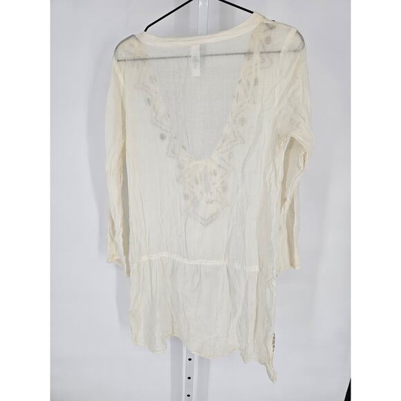 Ocean Club Womens Sz M Swimsuit Cover Up Cream Brown Embroidered Deep V - Picture 5 of 5